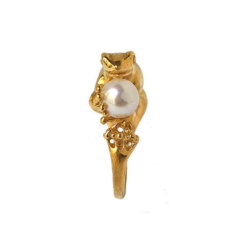 frog & pearl ring/ gold