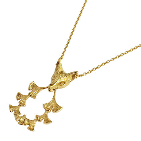 fox & ginkgos necklace/ gold