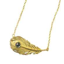 Load image into Gallery viewer, &quot;Majestic&quot; peacock feather necklace/ gold
