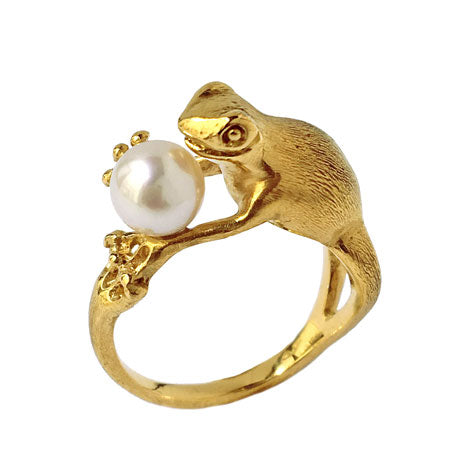 frog & pearl ring/ gold